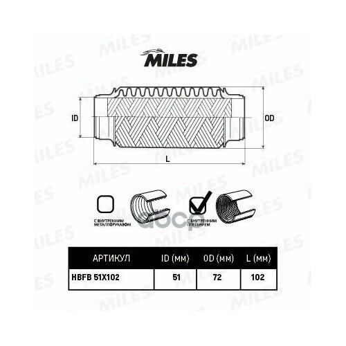 Труба Гофрированная Универсальная 51X102 Miles арт. HBFB51X102 труба гофрированная с кольцевым плетением и металлорукавом 51x203 bosal 265 573 hbfg51x203