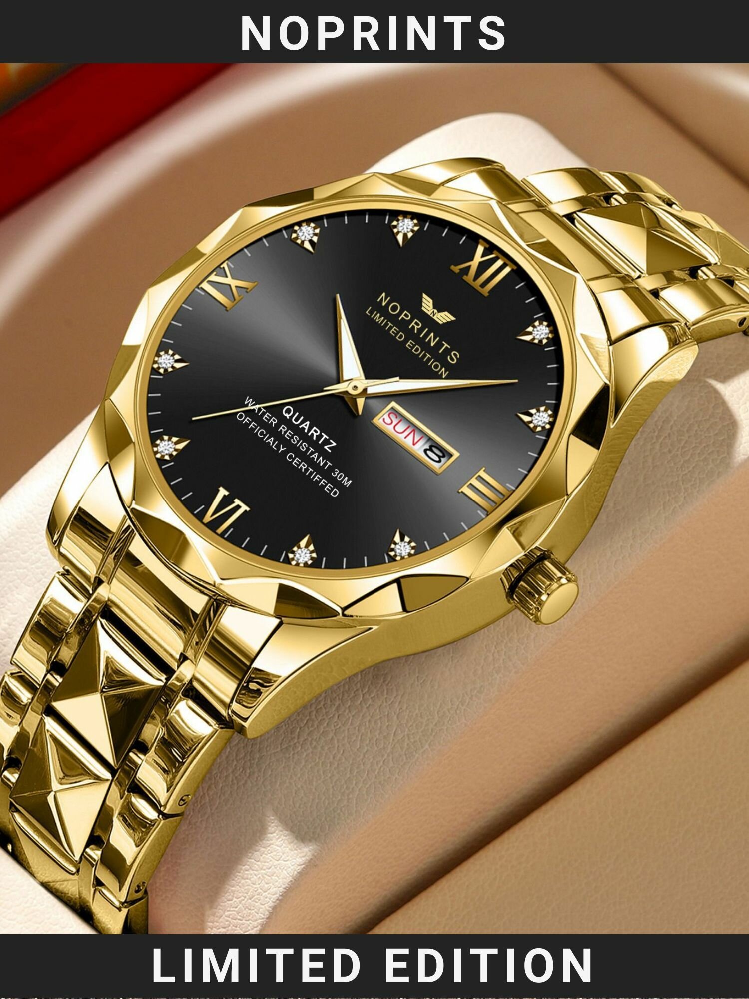 фото Мужские кварцевые классические датой и днем недели / Нержавеющая сталь / Черный, серебряный / NPV13