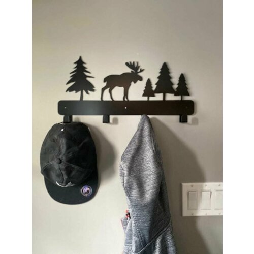 Декоративная металлическая настенная вешалка Лось в лесу черный цвет 2608₽