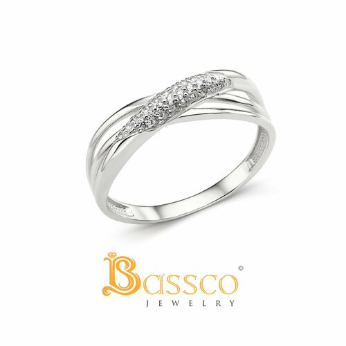 Кольцо Bassco, серебро, 925 проба, родирование, фианит, размер 18, серебряный