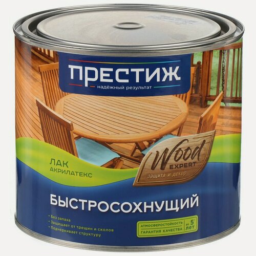 Изображение товара Лак Престиж, Акрилатекс, полуглянцевый, бесцветный, для внутренних и наружных работ, 1.9 л