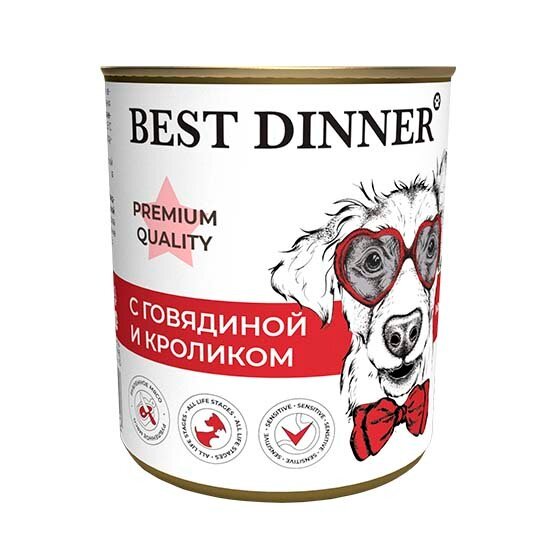 BEST DINNER Premium Quality Меню№3 Корм влаж. говядина и кролик д/собак конс.340г