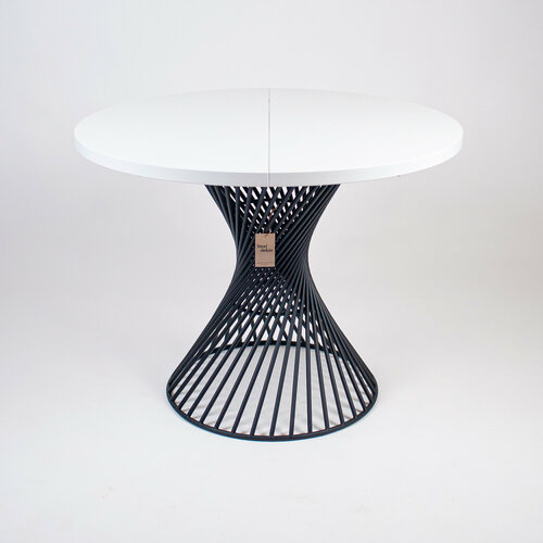 Стол кухонный торнадо круглый с белой столешницей диаметром 100см с раздвижным механизмом на черной ножке 62000₽