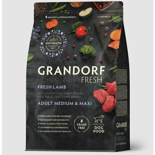 Корм сухой Grandorf Fresh для взрослых собак средних и крупных пород с ягненком и бататом, 1кг