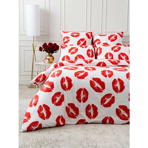 КПБ 20 сп с европростыней поплин Поцелуй на белом 2900₽