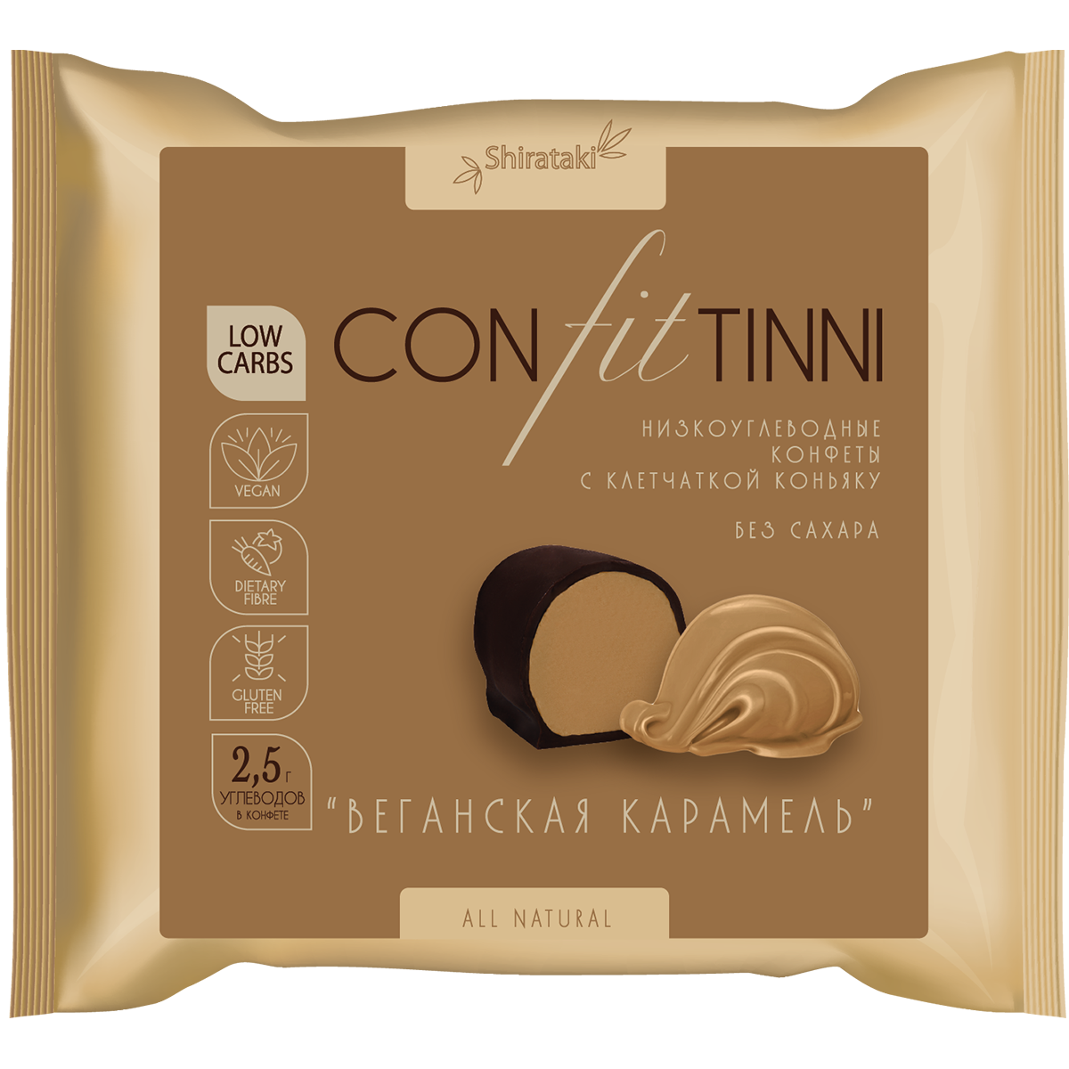 Низкоуглеводные конфеты без добавления сахара KONFITTINNI (Веганская карамель), 200 г, Shirataki