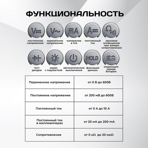 фото Универсальный цифровой мультиметр с подставкой, подсветкой экрана, тестер
