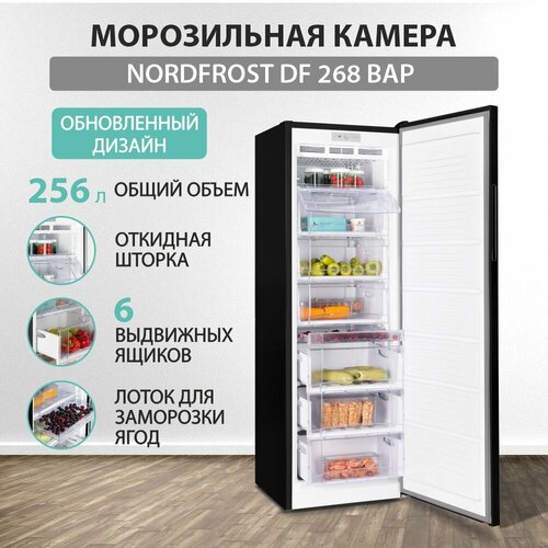 Морозильная камера NORDFROST DF 268 BAP объем 256 л черный матовый 36440₽