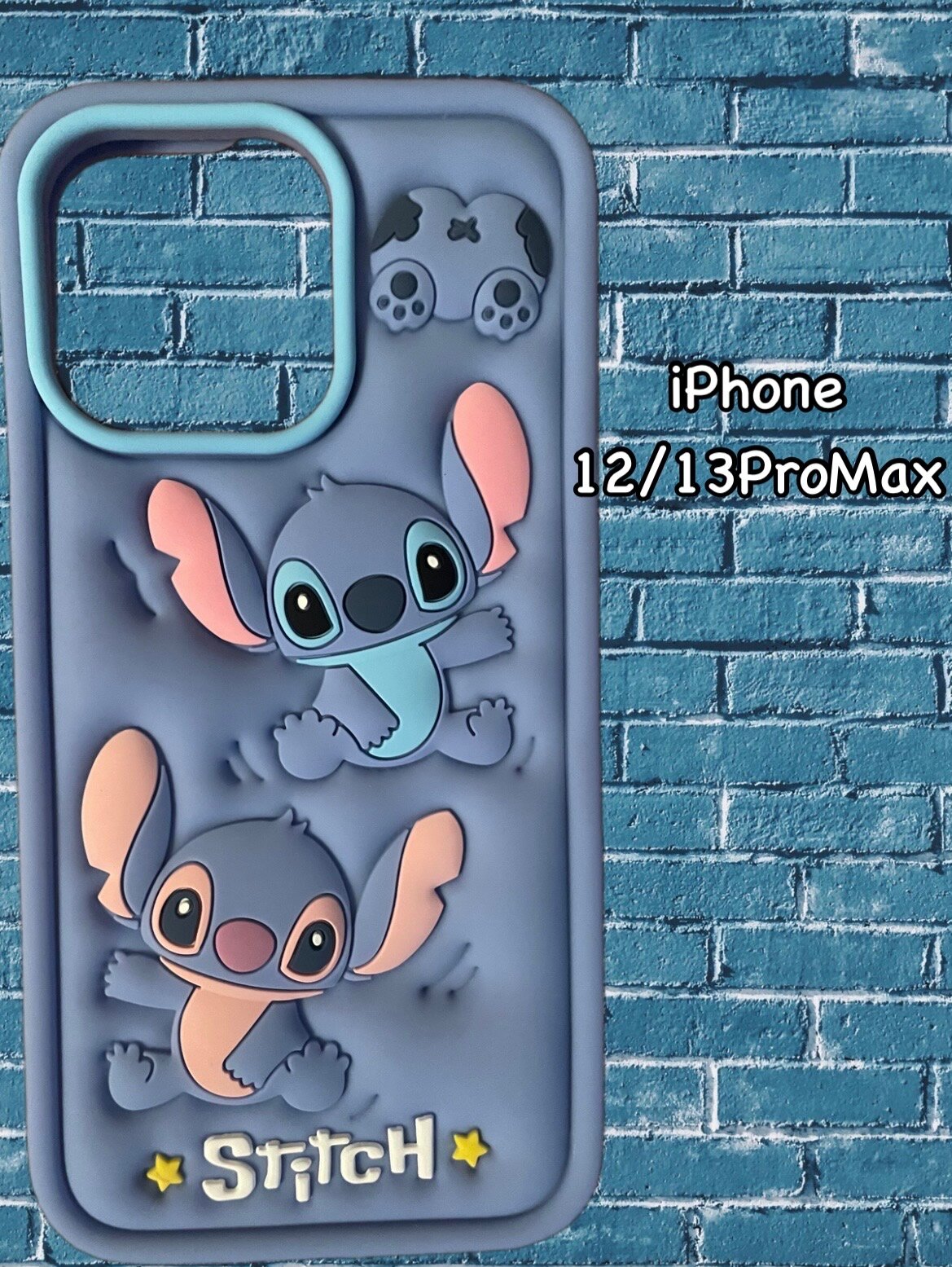 Чехол на Айфон 12 / 13 Про Макс Голубой силиконовый со стичами Stitch
