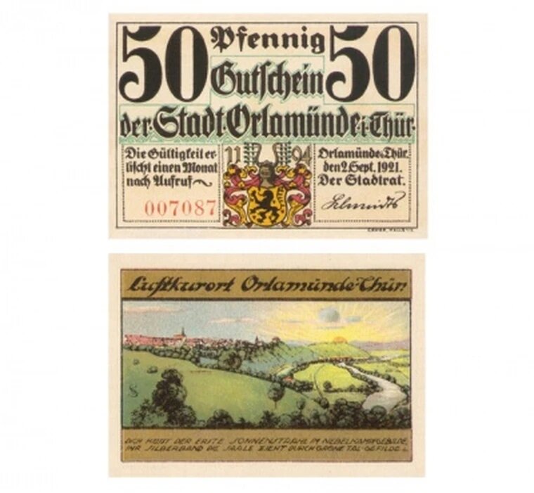 Германия 50 пфеннигов 1921 город Орламюнде, вид 5, сувенирная копия, банкноты и купюры редкие коллекционные