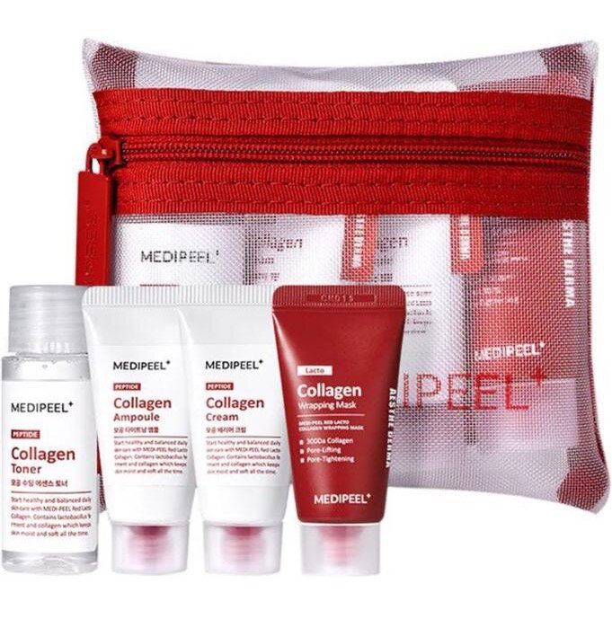 Набор увлажняющих миниатюр для лица с коллагеном и пептидами MEDI-PEEL Red Lacto Collagen Skin Care Trial Kit, 4 средства