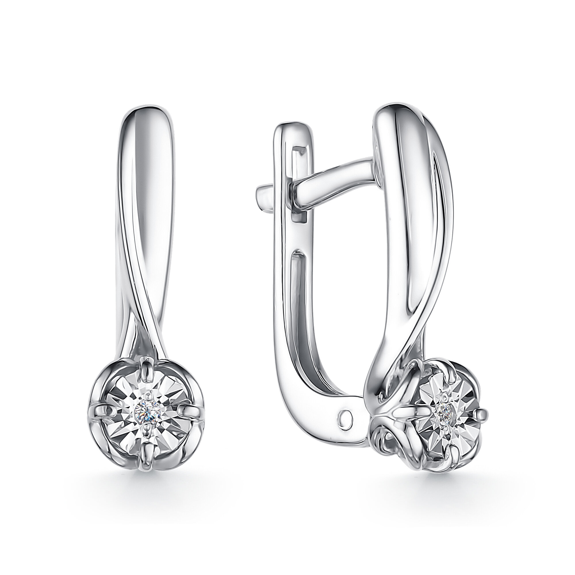 Серьги Diamant online, серебро, 925 проба, родирование, бриллиант