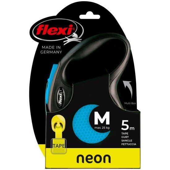 Поводок-рулетка Flexi New Neon tape M, 5 м, 25 кг, синий