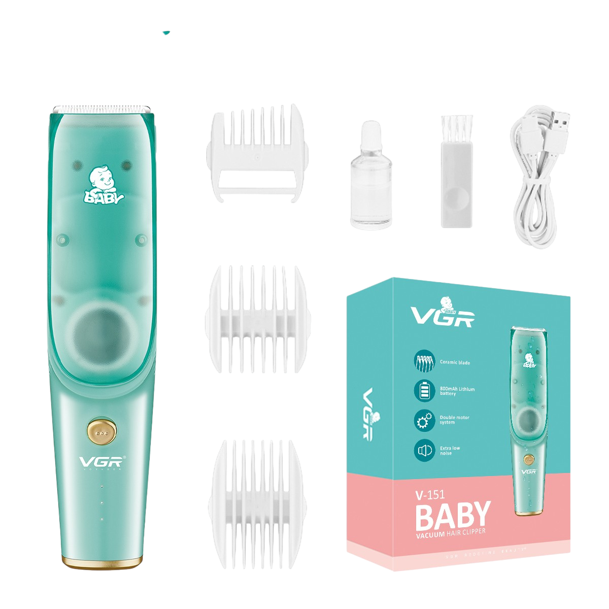 Baby Trim VGR V-150 безопасные машинки для стрижки волос для детей, вакуумная, бесшумная — фото 1