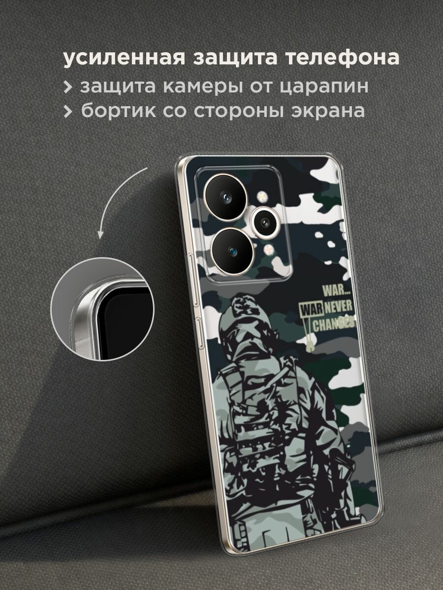 Чехол на Realme 15 / Реалми 15 с принтом "Камуфляж и солдат", прозрачный — фото 1