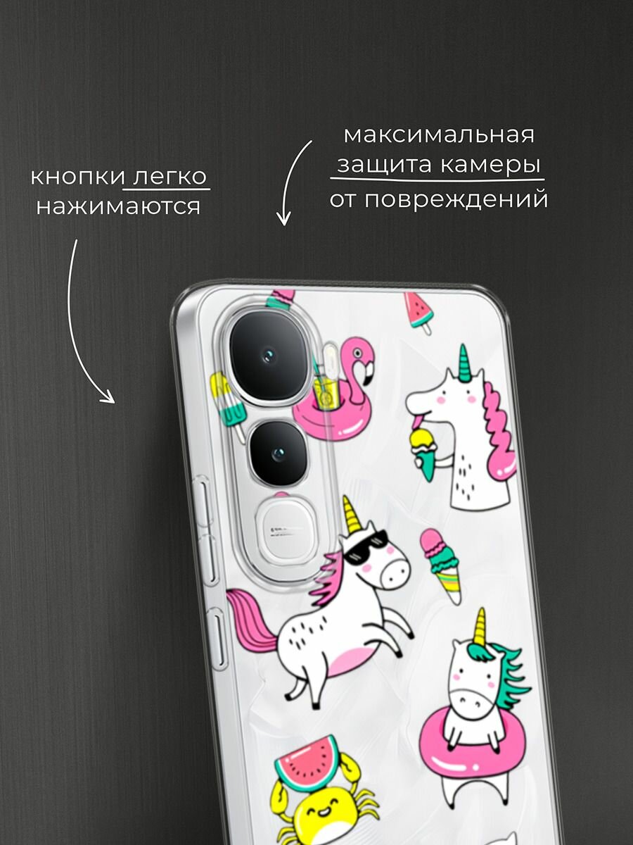 Чехол на Vivo IQOO Z10 Lite 4G / Виво IQOO Z10 Лайт 4G с принтом "Единороги в отпуске", прозрачный — фото 1