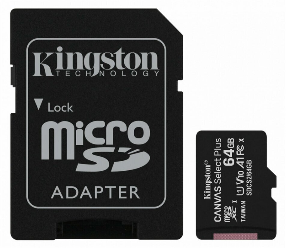 Флеш карта microSDXC 64Gb Kingston Class 10 UHS-I Canvas Select + adapter (SDCS2/64GB)