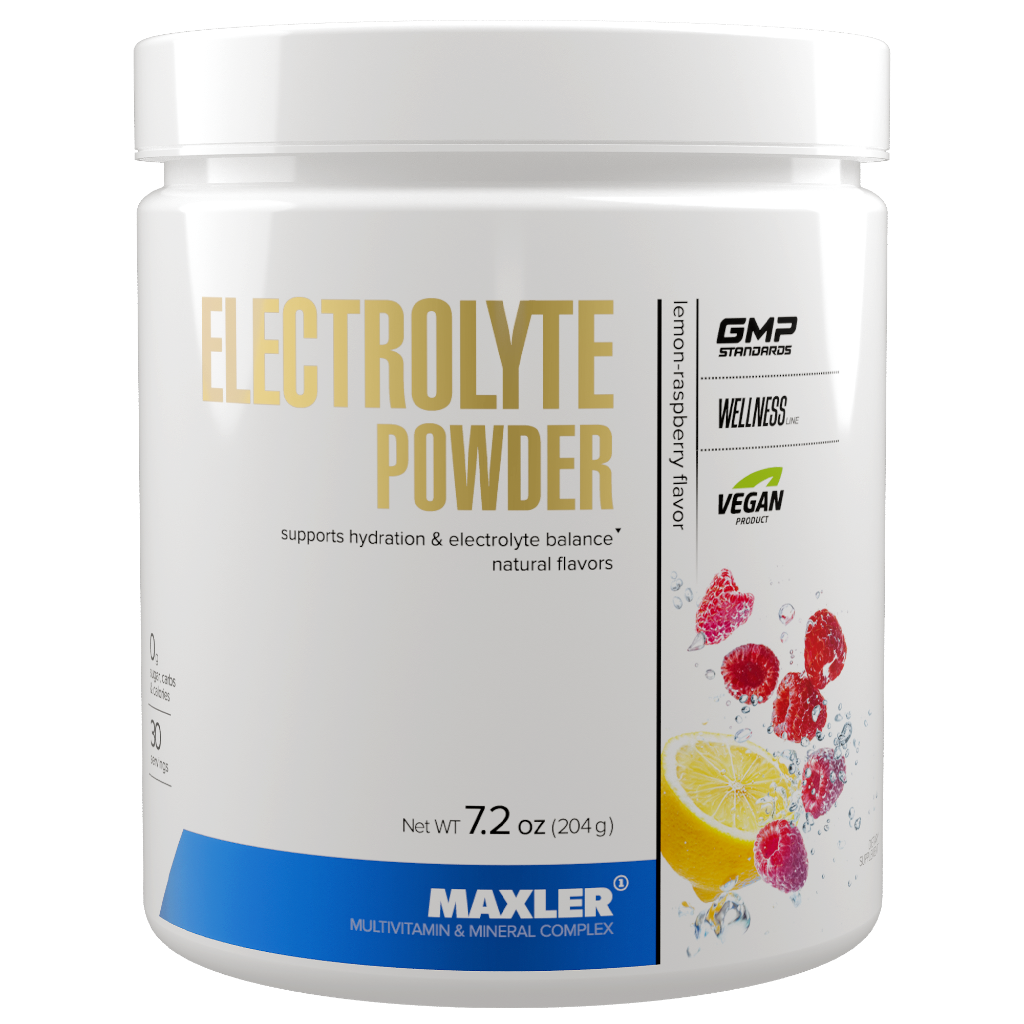 Электролиты Maxler Electrolyte Powder, вкус лимон-малина, 204 г, поддержка электролитного баланс, комплекс микроэлементов
