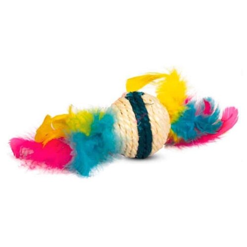 TRIOL Игрушка для кошек из сизаля Шарик с перьями, d50/90мм Цвет: Разноцветный