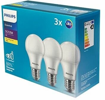 9W ( равно 80W) E27 3000K ESSLEDBulb Экопак 1X3лампы - LED лампа PHILIPS