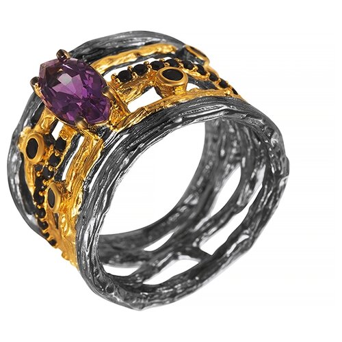 фото Element47 широкое ювелирное кольцо из серебра 925 пробы с аметистами и шпинелью r01625_ko_am_sp_002_bj, размер 16