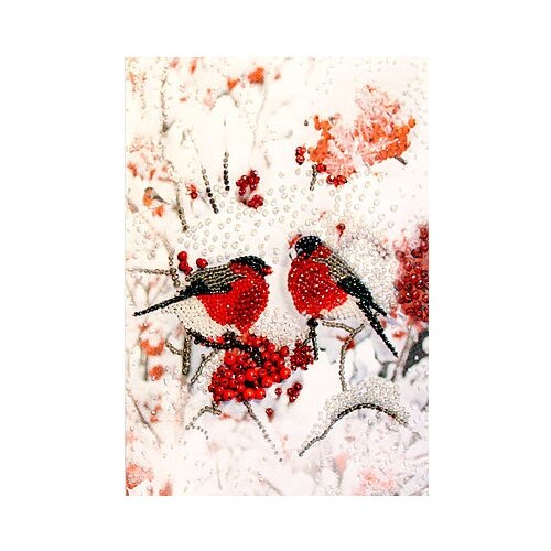 фото Набор для вышивания хрустальными бусинами образа в каменьях "снегири" (фрагмент), 22х30 см, арт. 5518