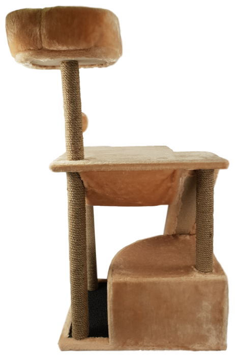Игровой комплекс для кошек "Вилла", с когтеточками, лежанкой и домиком (мех, джут, поролон), 60х45х120 (h) см, цвет: бежевый - фотография № 2