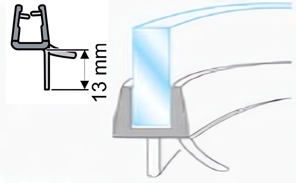 Уплотнитель С24 нижний радиусный для изогнутых дверей в душевой кабине. Для толщины стекла (4568мм)