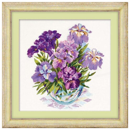 фото Риолис набор для вышивания крестом ирисы в вазе 45 х 45 см (1071)