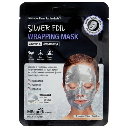 фото Mbeauty маска Silver Foil Wrapping Mask восстанавливающая серебряная фольгированная с витамином С, 25 мл