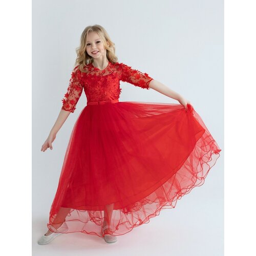 фото Платье нарядное, однотонное, размер 32, красный magic kids
