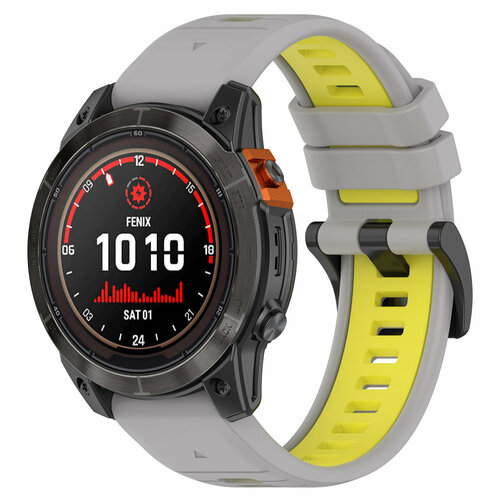 Двухцветный ремешок для Garmin Fenix 7 Pro, 7X Pro, 7S Pro, 26 мм, серо-желтый