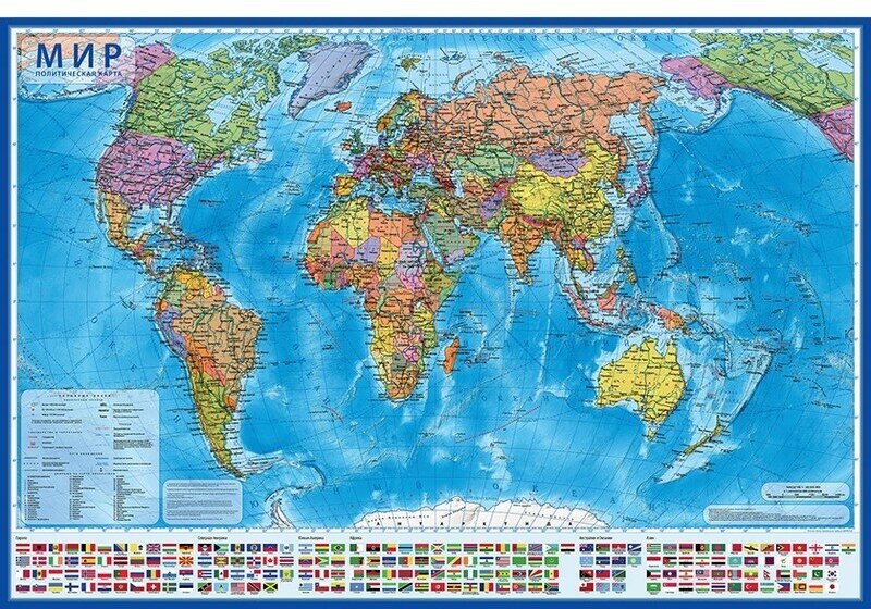 Политическая интерактивная карта мира с ламинацией в тубусе, 1:32М