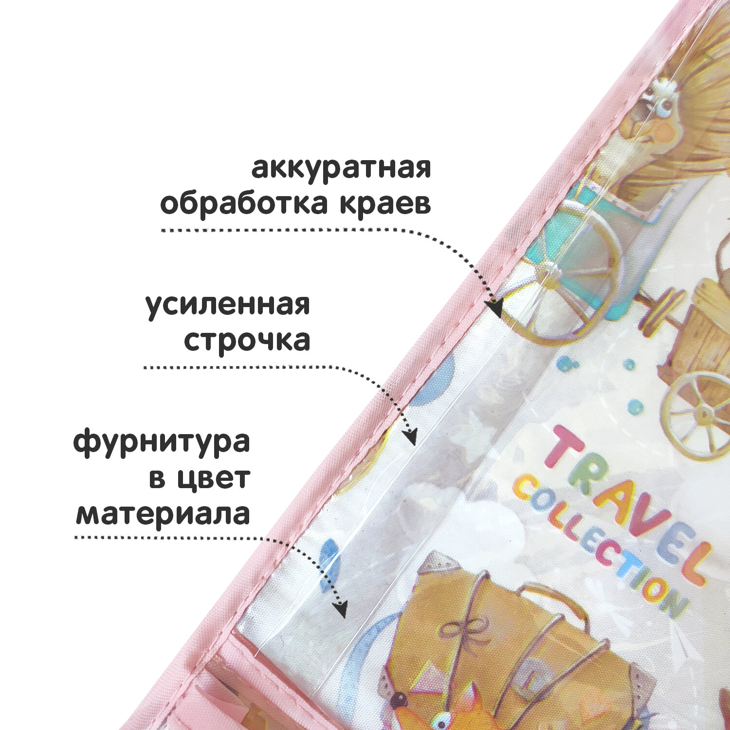 Кармашек подвесной в детский сад, 5 прозрачных отделений, 80*20 см, розовый, путешастики - фотография № 7