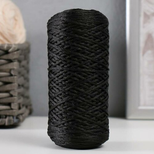 Пряжа-шнур, 100% полиэфир 1мм, 200 м/75 гр, чёрный цвет, 1 шт.