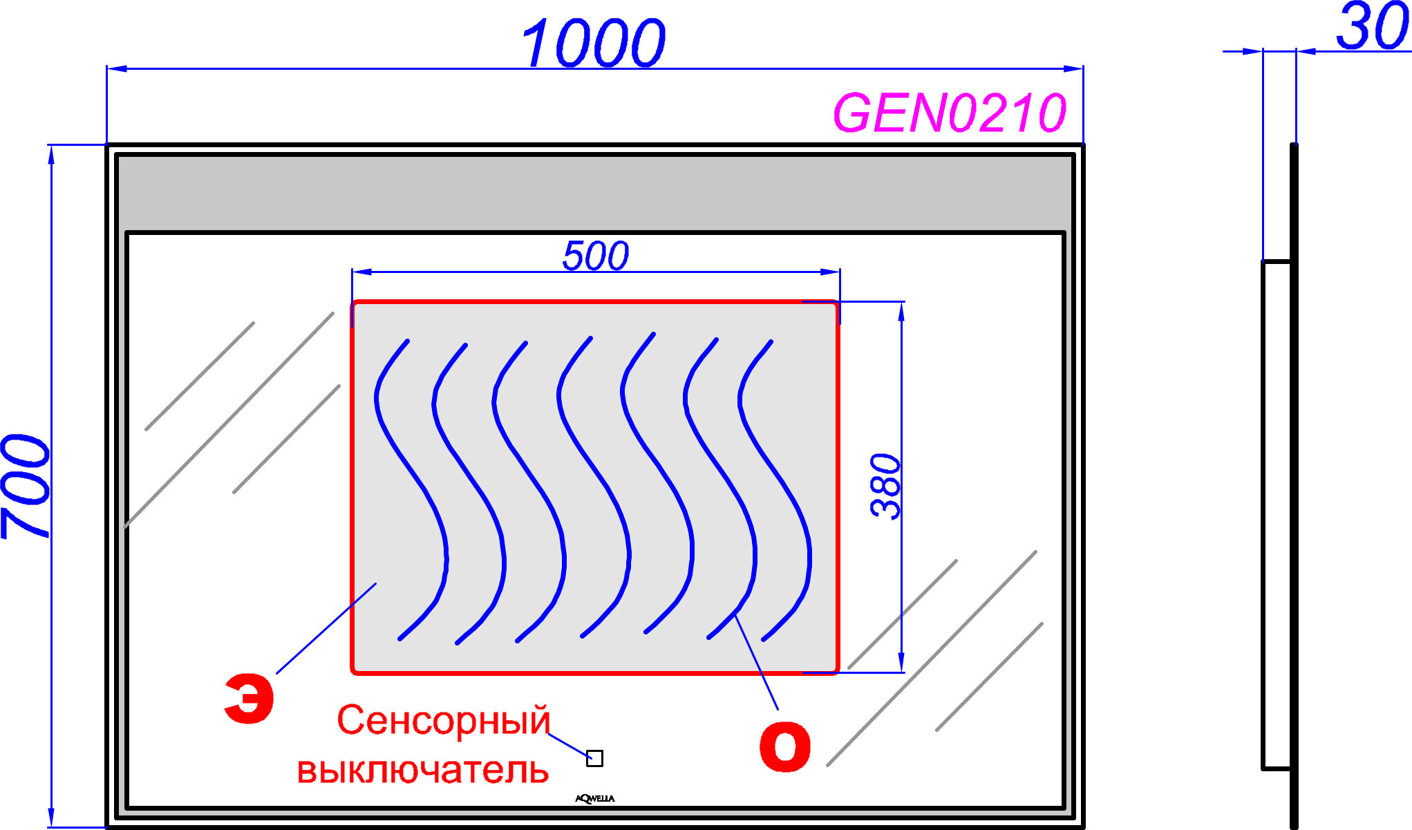 Зеркало для ванной, AQWELLA 5 STARS Genesis 100 см с подсветкой и сенсорным выключателем GEN0210 - фотография № 5