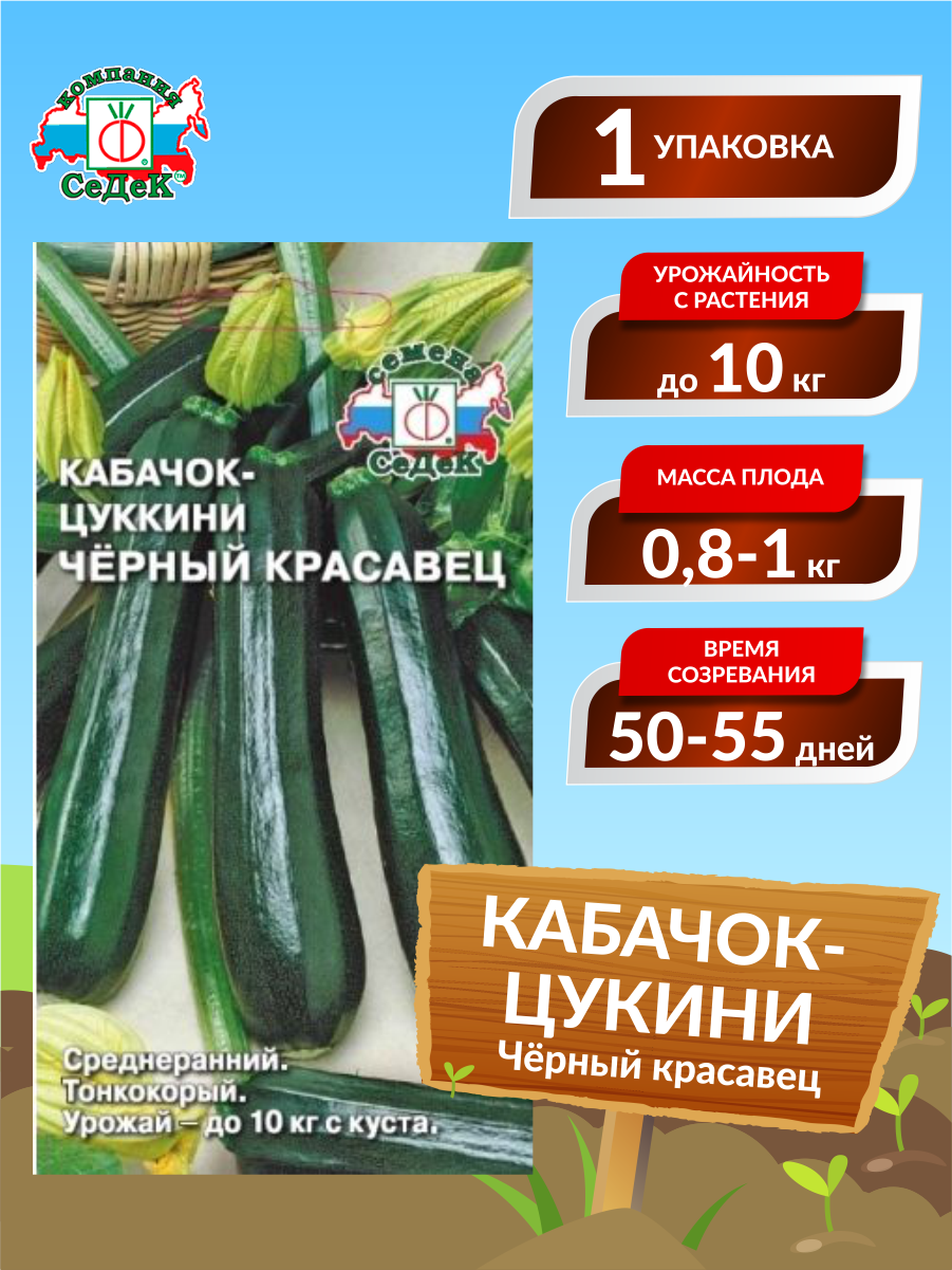 Семена Кабачок-цуккини Чёрный красавец Среднеранние 2 гр.