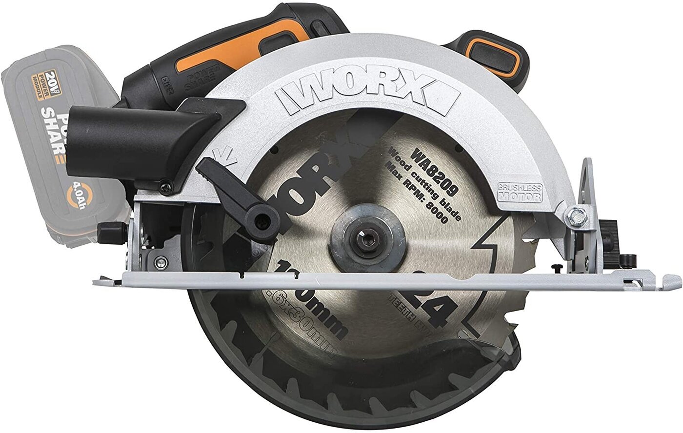 Циркулярная пила аккумуляторная бесщеточная WORX WX520.9 20В 190 мм без АКБ и ЗУ коробка