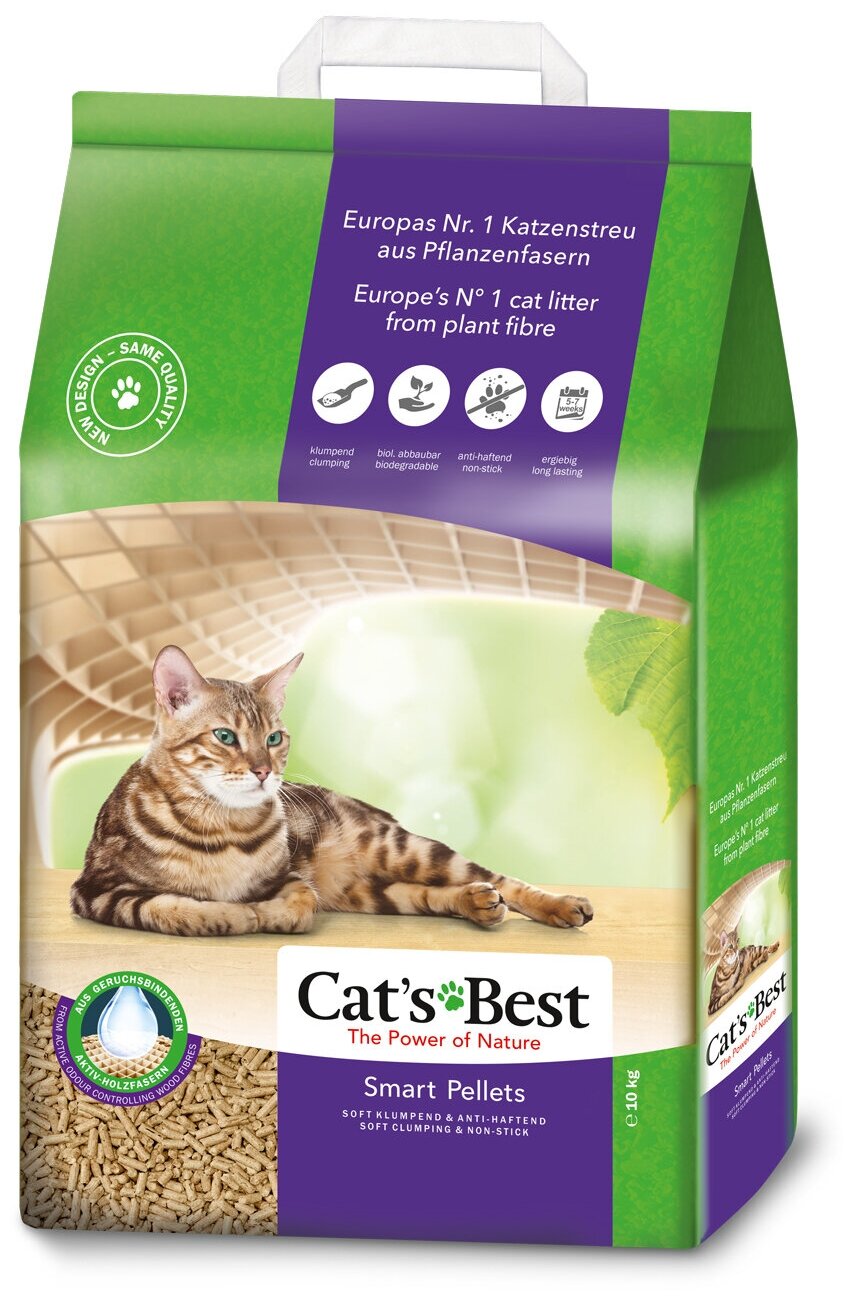 Наполнитель Cats Best Smart Pellets комкующийся древесный без запаха 10л/5кг