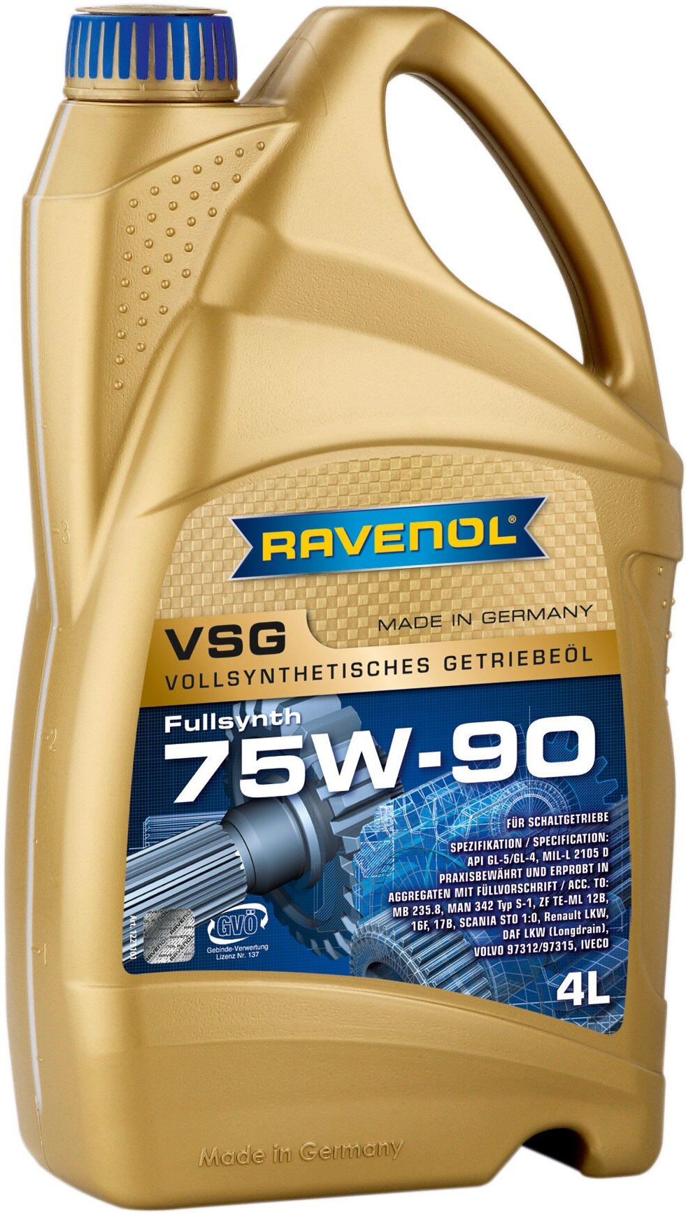 Масло трансмиссионное RAVENOL 4014835733992 /122110100401998/ VSG (4L) SAE 75W-90 API GL-4/GL-5 полн