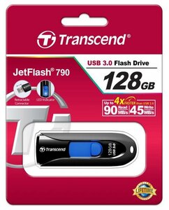 Флеш Диск Transcend 128Gb Jetflash 790 TS128GJF790K USB3.0 черныйсиний