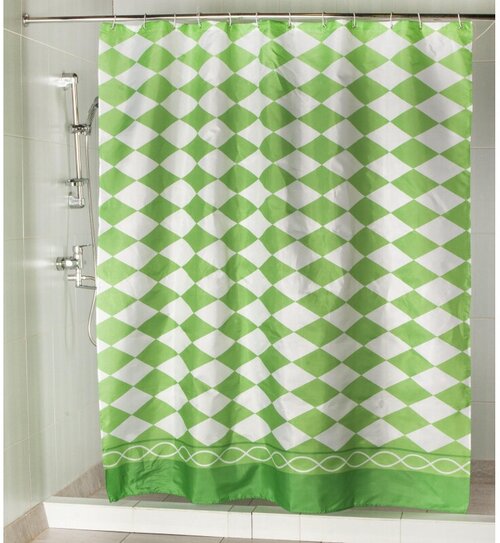 Штора для ванной и душа текстильная Ромбы 180х200см, цв. зеленый, 59825