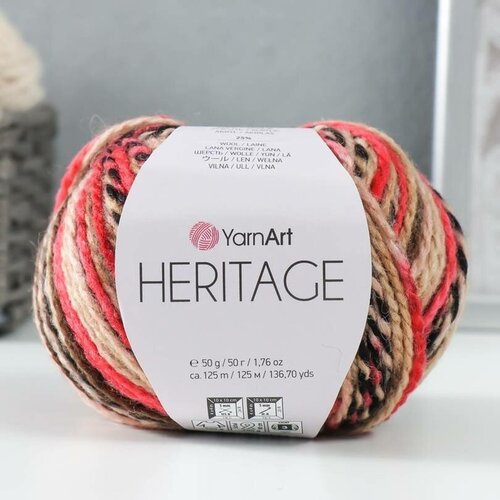 фото Пряжа "heritage" 75% акрил, 25% шерсть 125м/50гр (338 алый-чёрный-бежевый) yarnart