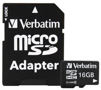 Карта памяти Verbatim microSDHC Class 10 16GB + SD adapter