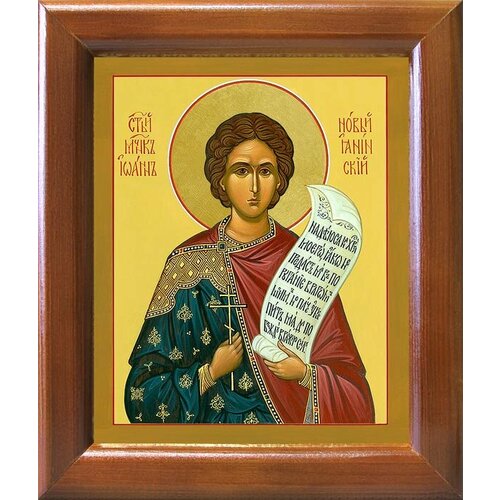 Мученик Иоанн Новый, Янинский, икона в деревянной рамке 12,5*14,5 см мученик иоанн новый янинский икона в белой пластиковой рамке 8 5 10 см