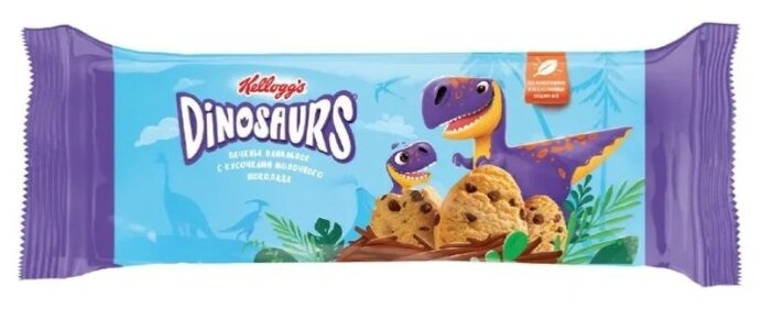 Печенье Kellogg's Dinosaurs сдобное ванильное с кусочками молочного шоколада, 180 г 