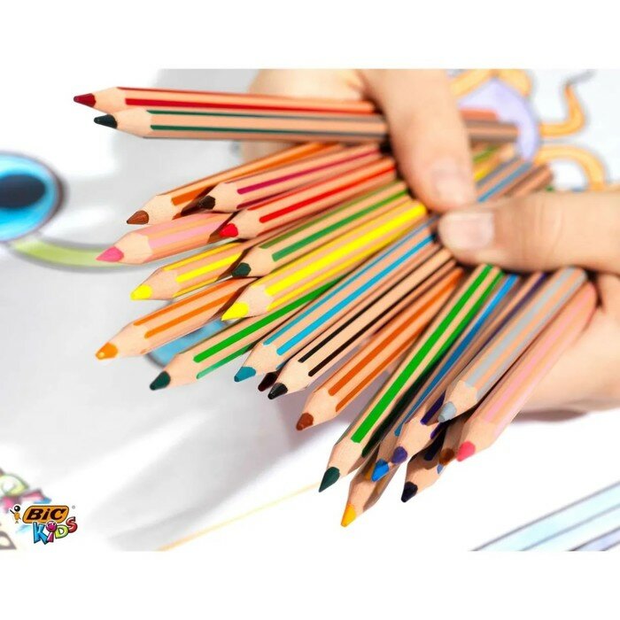 Карандаши цветные 12 цветов , BIC "Kids Evolution Stripes", пластиковые, детские