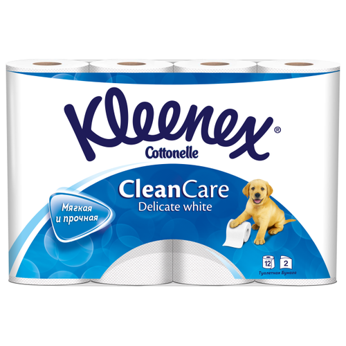 фото Туалетная бумага Kleenex Clean care Delicate white двухслойная, 12 рул.