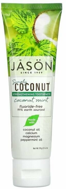 Jason Natural, Simply Coconut, укрепляющая зубная паста, кокос и мята, 119 г (4,2 унции)