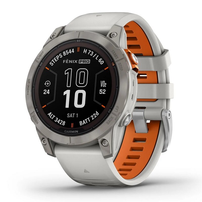 Умные часы Garmin fenix 7 Pro – Sapphire Solar Edition Titanium with Fog Gray/Ember Orange Band (010-02777-21)